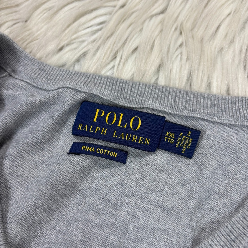 Polo Ralph Lauren Men's XXL Gray V-Neck Pima Cotton Pullover Sweater - Picture 3 of 5